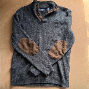 Chaps Charcoal Sweater with Tan Elbow Patches